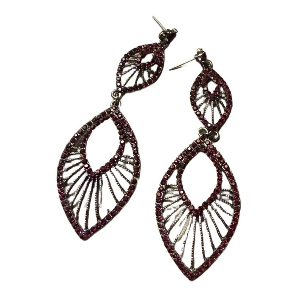 Red stone silver drop dangle style earrings post back (no backs) artsy formal